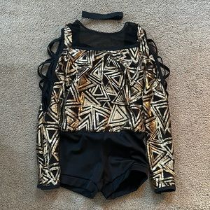 Small adult Weissman black and gold jazz/acro costume,black choker included